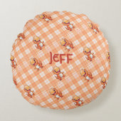 Oranje Buffelcontrole met Dinosaurussen en Monogra Rond Kussen (Voorkant)