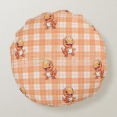 Oranje Buffelcontrole met Dinosaurussen en Monogra Rond Kussen (Achterkant)