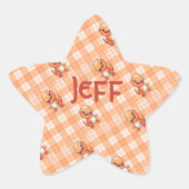 Oranje Buffelcontrole met Dinosaurussen en Monogra Ster Sticker (Voorkant)