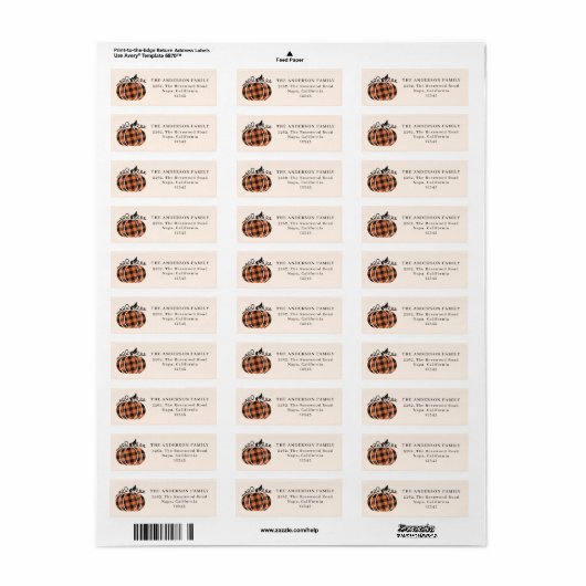 Oranje buffelpompoen Thanksgiving Etiket (Full Sheet)