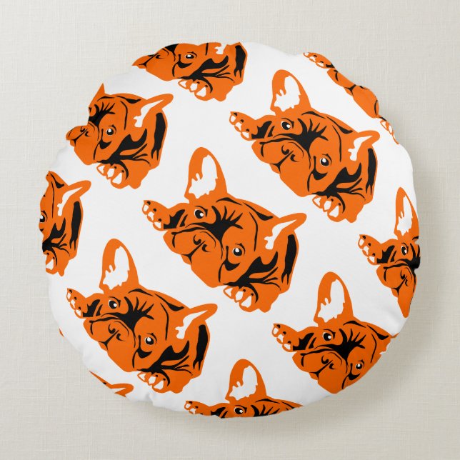 oranje Bulldog Rond Kussen (Voorkant)