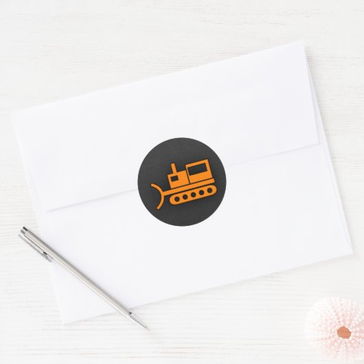 Oranje bulldozer ronde sticker (Envelop)