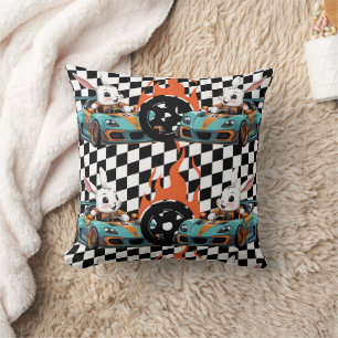 Oranje Bunny Car Racer Print Kussen