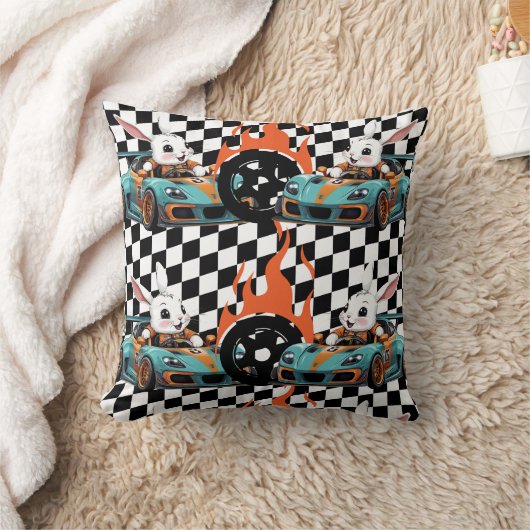Oranje Bunny Car Racer Print Kussen (Deken)