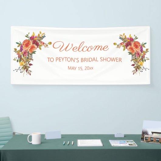 Oranje Burgundy Floral Vrijgezellenfeest Welkom Spandoek (Beurs)