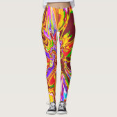 Oranje, Burgundy Psychedelic Flower Design Legging (Voorkant)