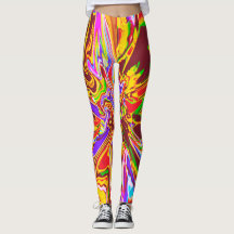 Oranje, Burgundy Psychedelic Flower Design Legging
