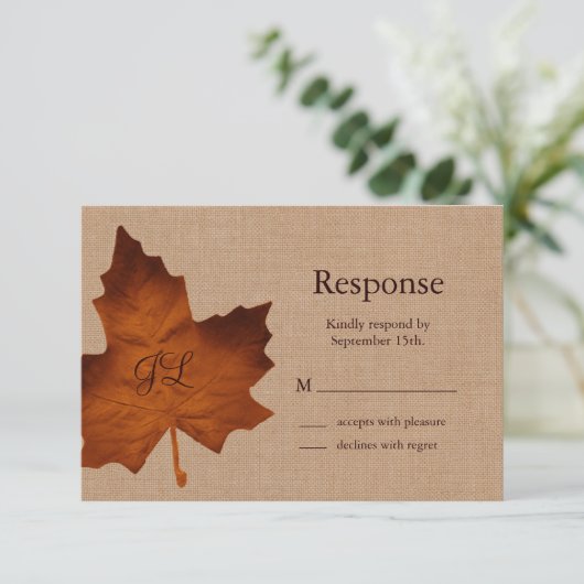 Oranje Burlap Monogrammed RSVP (Staand voorkant)