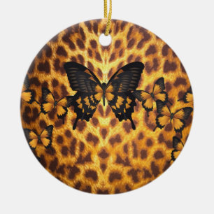 ORANJE BUTTERFLIES OP LEOPARD PRINT KERAMISCH ORNAMENT