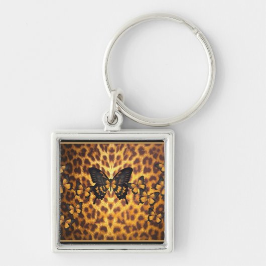 ORANJE BUTTERFLIES OP LEOPARD PRINT SLEUTELHANGER (Voorkant)