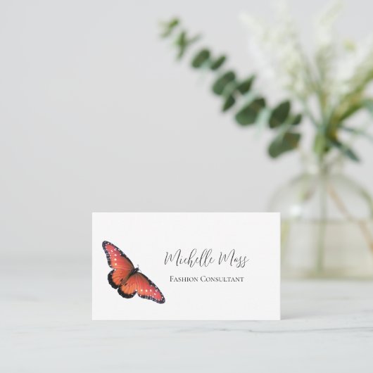 Oranje Butterfly Elegant Script Typografie Visitekaartje (Staand voorkant)