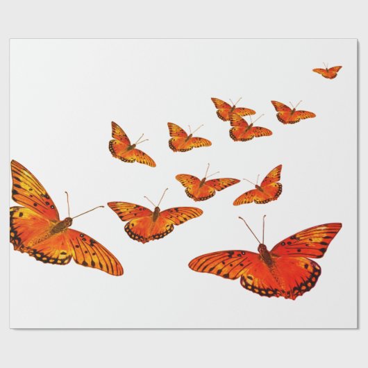 ORANJE BUTTERFLY GIFT WRAPPING PAPIER (Vlak)