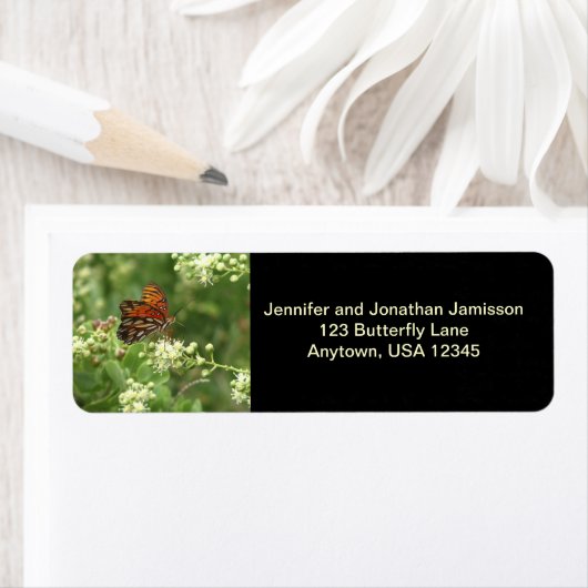 Oranje Butterfly Return Address Labels Black (Insitu)