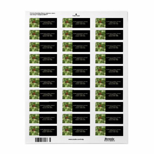 Oranje Butterfly Return Address Labels Black (Full Sheet)