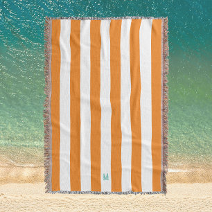 Oranje Cabana Stripe & gepersonaliseerd Blauwgroen Deken