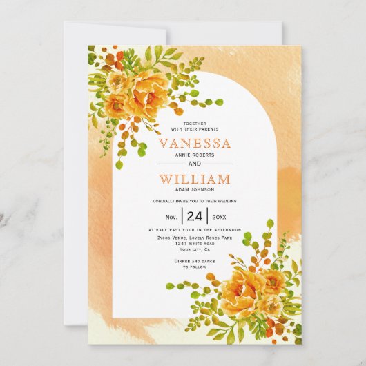 Oranje cactus bloemen zacht terracotta arch bruilo kaart (Voorkant)