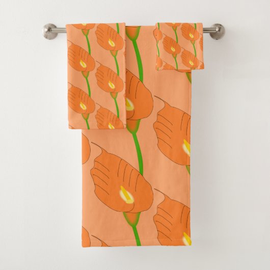 Oranje Cala Lily Design Bad Handdoek (Insitu)