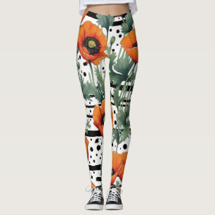 Oranje Californische klaprozen zwarte strepen en S Leggings