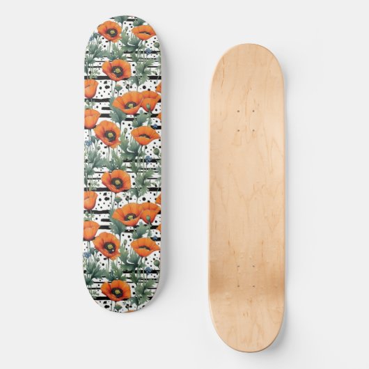 Oranje Californische klaprozen zwarte strepen en S Persoonlijk Skateboard (Voorkant)