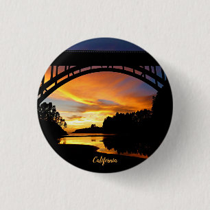 Oranje Californische kustzonsondergang onder Brug Ronde Button 3,2 Cm