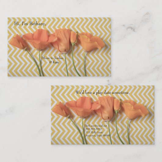 Oranje Californische papaver op chevron-oppervlak Visitekaartje (Voorkant / Achterkant)