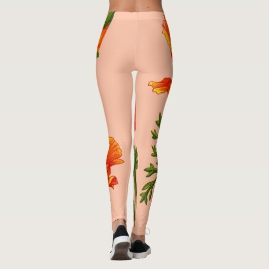 oranje Californische papaverdruk Leggings (Achterkant)