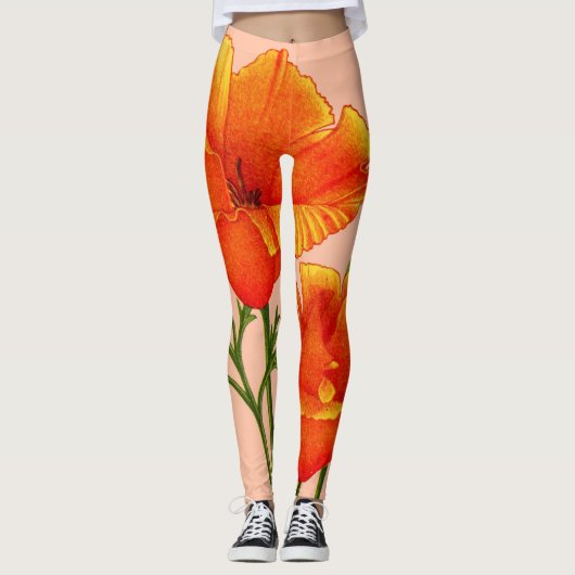 oranje Californische papaverdruk Leggings (Voorkant)