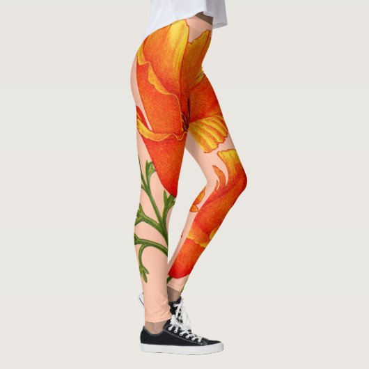 oranje Californische papaverdruk Leggings (Rechts)
