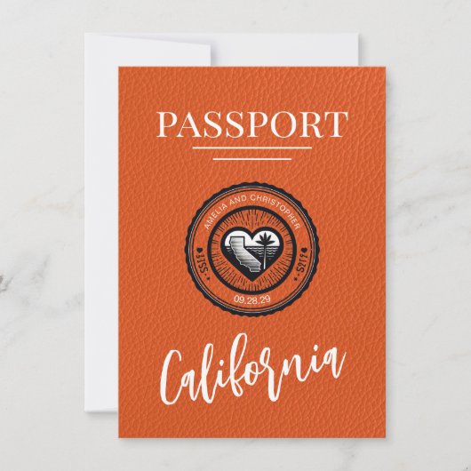Oranje Californische paspoort Bewaar de datum Save The Date (Voorkant)