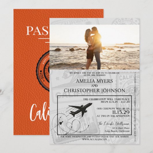 Oranje Californische paspoortbruiloft Kaart (Voorkant / Achterkant)