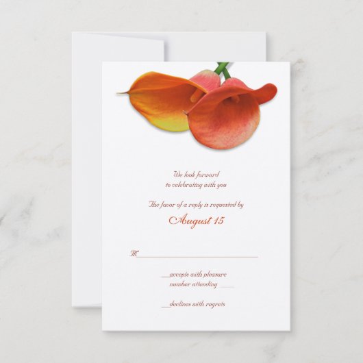 Oranje Calla-lelie Huwelijksreactiekaart RSVP Kaartje (Voorkant)