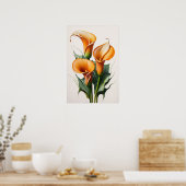 Oranje Calla Lilies Lily Bloemenkunst Print Poster (Keuken)