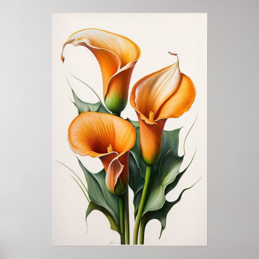 Oranje Calla Lilies Lily Bloemenkunst Print Poster (Voorkant)