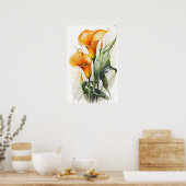 Oranje Calla Lilies Lily Bloemenkunst Print Poster (Keuken)