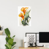Oranje Calla Lilies Lily Bloemenkunst Print Poster (Thuiskantoor)