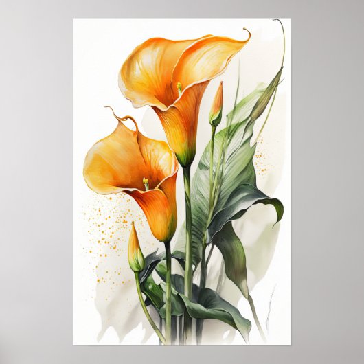 Oranje Calla Lilies Lily Bloemenkunst Print Poster (Voorkant)
