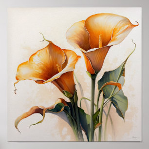 Oranje Calla Lilies Lily Bloemenkunst Print Poster
