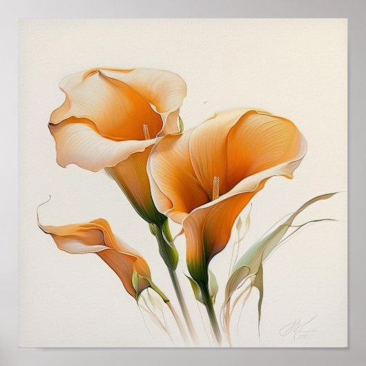Oranje Calla Lilies Lily Bloemenkunst Print Poster (Voorkant)