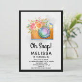 Oranje camera Boho en bloemen Waterverf Birthday Kaart (Staand voorkant)