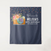 Oranje camera Boho en bloemen Waterverf Birthday Wandkleed (Voorkant)