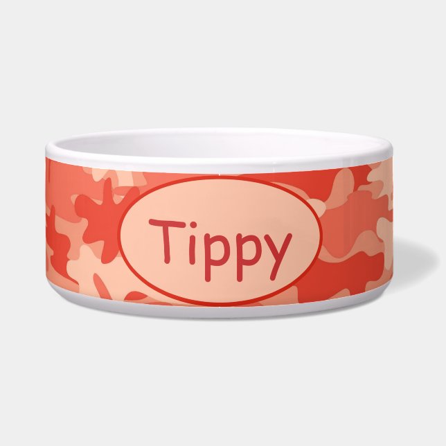 Oranje Camo Camoflauge Custom Pet Voerbakje (Voorkant)