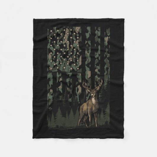 Oranje Camo Deer Amerikaanse Vlag Jachtgeschenken  Fleece Deken (Voorkant)