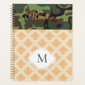 Oranje Camouflage Damast Trendy Monogram Planner (Voorkant)