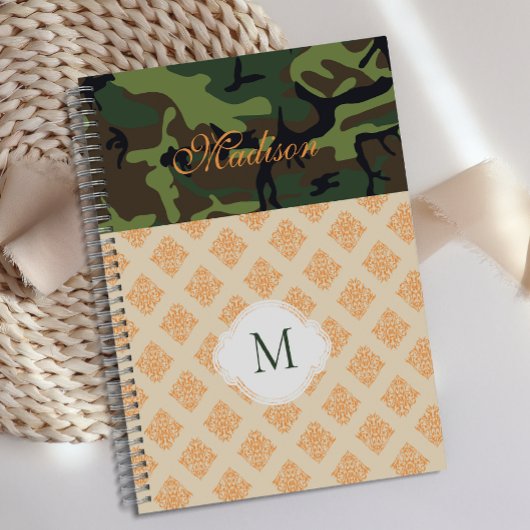 Oranje Camouflage Damast Trendy Monogram Planner