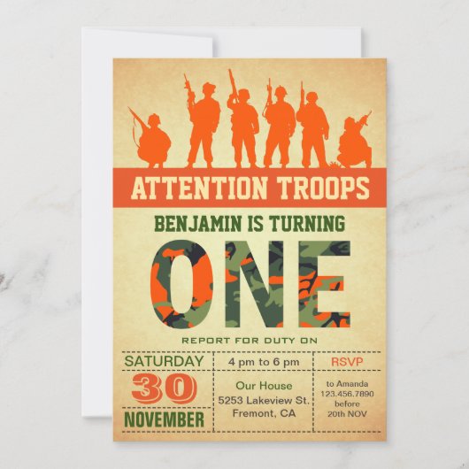 Oranje Camouflage eerste uitnodiging op zaterdag (Voorkant)