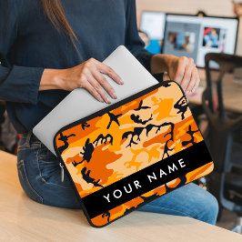 Oranje Camouflage Je naam personaliseren Laptop Sleeve