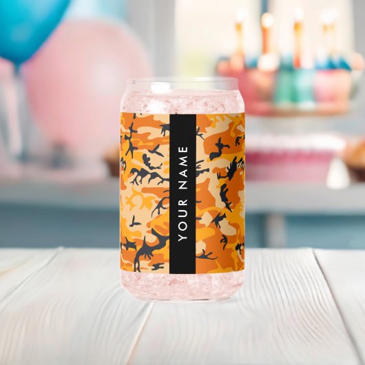 Oranje camouflage Jouw naam personaliseren Blikvorm Glas (Insitu (Baby Shower))