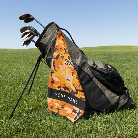 Oranje camouflage Jouw naam personaliseren Golfhanddoek (Groen)