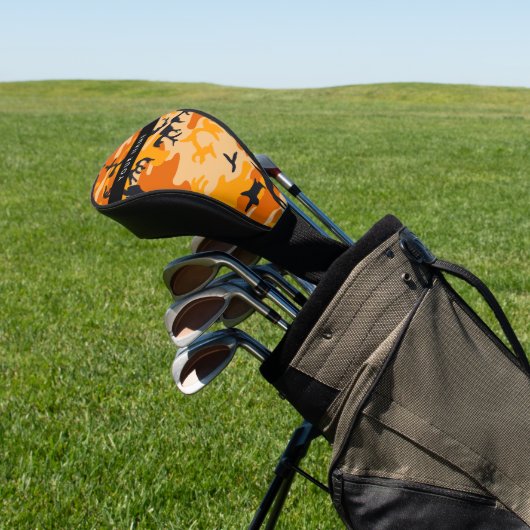 Oranje camouflage Jouw naam personaliseren Golfheadcover (Insitu)