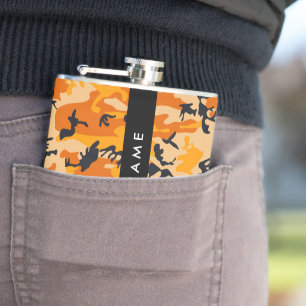 Oranje camouflage Jouw naam personaliseren Heupfles